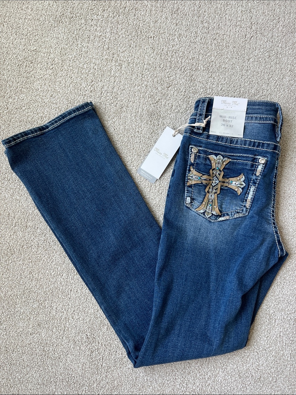 Miss Me NEW Cross Embellished Mid-Rise Bootcut Jeans 26 x 32